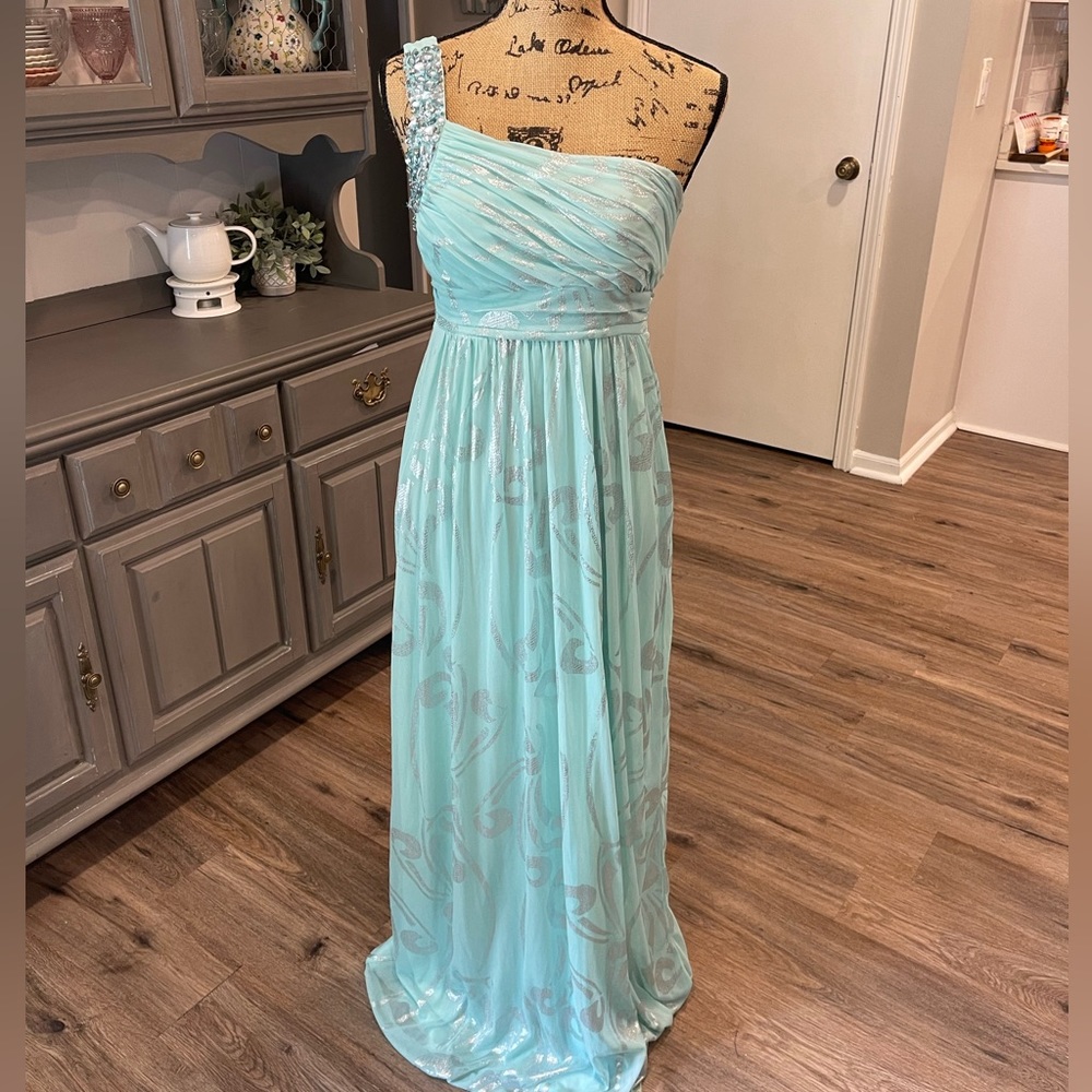 Mint blue floor length gown with embellishments